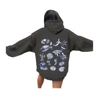 Generisch Felpa con cappuccio da donna, con cappuccio, casual, con cappuccio, con tasche, design stampato, comodo da indossare tutti i giorni, grigio scuro, S