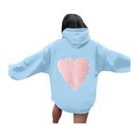 Generisch Felpa con cappuccio da donna, con cappuccio, per autunno, a maniche lunghe, da donna, con motivo floreale, maniche a 3/4, materiale morbido per la primavera e l'estate, Felpa con cappuccio