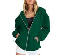 Generisch Felpa con cappuccio, da donna, con cappuccio, per autunno, con cappuccio, con cerniera, oversize, colore giallo senape, protezione dal vento per i polsi, D-verde, M