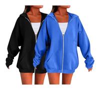 Generisch Felpa con cappuccio da donna, con cerniera, 2025/inverno, a maniche lunghe, alla moda, 2 pezzi, a maniche lunghe, comoda giacca per il tempo libero, abito lungo nero, i, XL