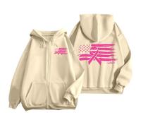 Generisch Felpa con cappuccio da donna con cerniera per il cancro al seno, adatta per l'uso quotidiano, con pratica tasca, beige., XXL