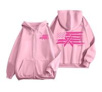 Generisch Felpa con cappuccio da donna con cerniera per il cancro al seno, adatta per l'uso quotidiano, con pratica tasca, Colore: rosa., L