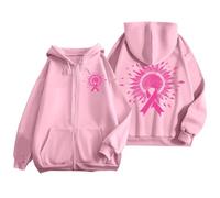 Generisch Felpa con cappuccio da donna con chiusura lampo per il cancro al seno, tasche con coulisse, per tutti i giorni, Colore: rosa., M