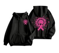 Generisch Felpa con cappuccio da donna con chiusura lampo per il cancro al seno, tasche con coulisse, per tutti i giorni, Nero , M