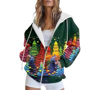 Generisch Felpa con cappuccio da donna con design natalizio con chiusura lampo per un comfort rilassato, alla moda per il tempo libero in occasioni, Colore: rosso, S