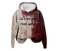 Generisch Felpa con cappuccio da donna con divertente stampa con lettere e macchie di sangue, in misto cotone, taglio comodo, accattivante stampa con schizzi di sangue, ideale per feste di Halloween e