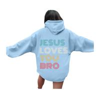 Generisch Felpa con cappuccio da donna con grafica oversize, casual, a maniche lunghe, con cappuccio, con coulisse e tasche, spessa felpa da donna, Azzurro, XXL