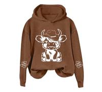 Generisch Felpa con cappuccio da donna con grazioso motivo bovino altopiano - Felpa casual con mucca da cowboy | felpa con animali con stampa sulle maniche, Stil_q03 marrone, L