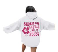 Generisch Felpa con cappuccio da donna con motivo floreale, con scritta in lingua tedesca, bianco, m