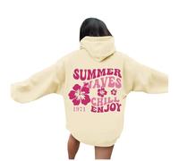 Generisch Felpa con cappuccio da donna con motivo floreale, con scritta in lingua tedesca, cachi, XXXXXL