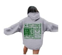 Generisch Felpa con cappuccio da donna con parole grafiche alla moda, a maniche lunghe, abbigliamento preppy per le donne, grigio., XL