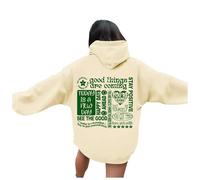 Generisch Felpa con cappuccio da donna con parole grafiche alla moda, a maniche lunghe, abbigliamento preppy per le donne, beige., XL