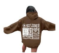 Generisch Felpa con cappuccio da donna con parole grafiche alla moda, a maniche lunghe, abbigliamento preppy per le donne, caffè, XL