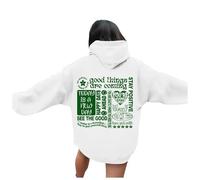 Generisch Felpa con cappuccio da donna con parole grafiche alla moda, a maniche lunghe, abbigliamento preppy per le donne, bianco, XL