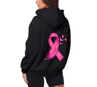 Generisch Felpa con cappuccio da donna con prevenzione mensile del cancro al seno, chiusura lampo, maniche lunghe, con coulisse, casual, in pile, per yoga, da donna, a maniche lunghe, Nero , XL