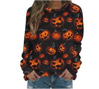 Generisch Felpa con cappuccio da donna, con scollo rotondo, motivo a ragno, senza cappuccio, per Halloween, carnevale, autunno, inverno, Felpa con cappuccio B15-arancione, M