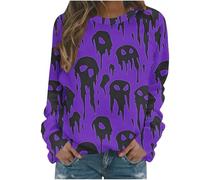 Generisch Felpa con cappuccio da donna, con scollo rotondo, motivo a ragno, senza cappuccio, per Halloween, carnevale, autunno, inverno, Felpa con cappuccio B18-viola scuro, XXL