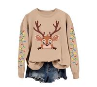 Generisch Felpa con cappuccio da donna con scritta "Frohe Weihnachten Frohe Weihnachten mit niedliches Renna Druck,Casual Langarmpullover im Retrostyle für den, cachi, L