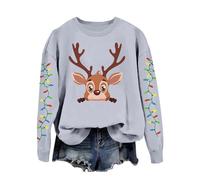 Generisch Felpa con cappuccio da donna con scritta "Frohe Weihnachten Frohe Weihnachten mit niedliches Renna Druck,Casual Langarmpullover im Retrostyle für den, grigio chiaro., M