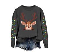 Generisch Felpa con cappuccio da donna con scritta "Frohe Weihnachten Frohe Weihnachten mit niedliches Renna Druck,Casual Langarmpullover im Retrostyle für den, grigio scuro, L