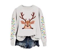 Generisch Felpa con cappuccio da donna con scritta "Frohe Weihnachten Frohe Weihnachten mit niedliches Renna Druck,Casual Langarmpullover im Retrostyle für den, bianco, XL