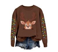 Generisch Felpa con cappuccio da donna con scritta "Frohe Weihnachten Frohe Weihnachten mit niedliches Renna Druck,Casual Langarmpullover im Retrostyle für den, marrone, M