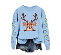 Generisch Felpa con cappuccio da donna con scritta "Frohe Weihnachten Frohe Weihnachten mit niedliches Renna Druck,Casual Langarmpullover im Retrostyle für den, Celeste., XL