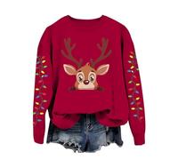 Generisch Felpa con cappuccio da donna con scritta "Frohe Weihnachten Frohe Weihnachten mit niedliches Renna Druck,Casual Langarmpullover im Retrostyle für den, Colore: rosso, M