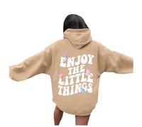 Generisch Felpa con cappuccio da donna con scritta "The Little Things", alla moda, in tessuto morbido e casual, vestibilità comoda, ideale per le giornate fredde, cachi, XL