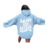 Generisch Felpa con cappuccio da donna con scritta "The Little Things", alla moda, in tessuto morbido e casual, vestibilità comoda, ideale per le giornate fredde, Azzurro, XXL
