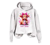 Generisch Felpa con cappuccio da donna con simpatico motivo di corteccia altopiano - Felpa con cappuccio con scritta "Stay Sassy" | Dolce e accogliente felpa per gli amanti degli animali, Stil_m06