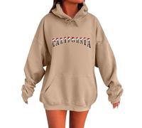 Generisch Felpa con cappuccio da donna con stampa alfabeto per un comfort invernale casual e sportivo, cachi, XXL