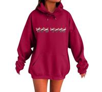Generisch Felpa con cappuccio da donna con stampa alfabeto per un comfort invernale casual, sportivo, con pratica tasca, Colore: rosso, XXL