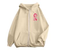 Generisch Felpa con cappuccio da donna con stampa floreale a nastro rosa - felpa per sostenere la consapevolezza del cancro al seno | Giacca con cappuccio con dichiarazione di speranza, Stil_w01 Beige