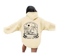 Generisch Felpa con cappuccio da donna con stampa Letter Print, a maniche lunghe, con tasche, beige., XL