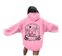 Generisch Felpa con cappuccio da donna con stampa Letter Print, a maniche lunghe, con tasche, Colore: rosa., L