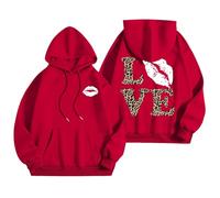 Generisch Felpa con cappuccio da donna, felpe con parole grafiche da donna, felpe alla moda, abbigliamento preppy, a maniche lunghe, con maniche a sbuffo, Colore: rosso, XL