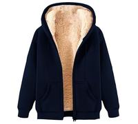 Generisch Felpa con cappuccio da donna, foderata in pile, calda felpa, Blu marino, XL