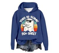 Generisch Felpa con cappuccio da donna Halloween Fashion Spectre Print Felpa a maniche lunghe con scollo rotondo, Blu, L