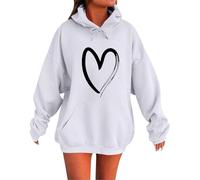 Generisch Felpa con cappuccio da donna, in cotone, casual, a maniche lunghe, con cappuccio, oversize, per corsa, allenamento, transizione, Bianco-2, L