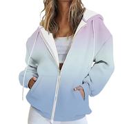 Generisch Felpa con cappuccio da donna in cotone - Felpa con cappuccio da donna con chiusura lampo Tie-Dye-Pullover di grandi dimensioni, morbida e confortevole, con cappuccio, vestibilità normale