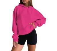 Generisch Felpa con cappuccio da donna in tinta unita, oversize, alla moda, abbigliamento casual, con cappuccio, Hot Rosa-e, 5XL