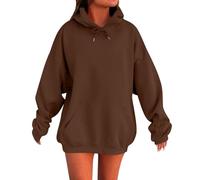 Generisch Felpa con cappuccio da donna, oversize, basic, tinta unita, con cappuccio, casual, sportiva, con cappuccio, taglie forti, per donna, autunno, inverno, a maniche lunghe, caffè, 4XL