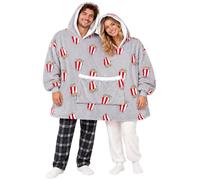Generisch Felpa con cappuccio da donna oversize con stampa popcorn, foderata, calda felpa con cappuccio in pile con grande tasca per la casa