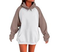 Generisch Felpa con cappuccio da donna oversize, oversize, maglione da donna, a maglia, con blocco colorato, per il tempo libero, a maniche lunghe, comoda da corsa, camicetta classica, basic top con