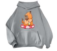 Generisch Felpa con cappuccio da donna, oversize, per il tempo libero, adolescente, ragazza, felpa con cappuccio, con stampa animale, a maniche lunghe, con cappuccio, per le mezze stagioni, grigio., L