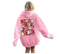 Generisch Felpa con cappuccio da donna per Halloween, alla moda, casual, con lettere sul davanti e sul retro, stampata, casual, con cappuccio, da donna, blu, Colore: rosa., L