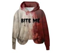 Generisch Felpa con cappuccio da donna per Halloween, per feste di Halloween, con scheletro gotico, con cappuccio a crop, top gotico, punk, fasciatura casual, Felpa con cappuccio B2-grey, S
