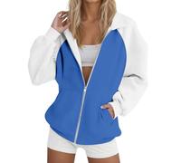 Generisch Felpa con cappuccio da donna, per il tempo libero, per l'inverno, calda, a maniche lunghe, con coulisse, con cappuccio, traspirante, leggera, per le attività all'aria aperta, Blu, M