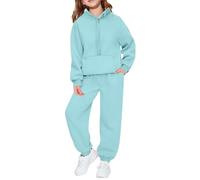 Generisch Felpa con cappuccio da ragazza, a maniche lunghe, con jogging, set morbido e casual, per bambini, ragazzi, abbigliamento per il tempo libero come abbigliamento da gioco loungewear, Azzurro